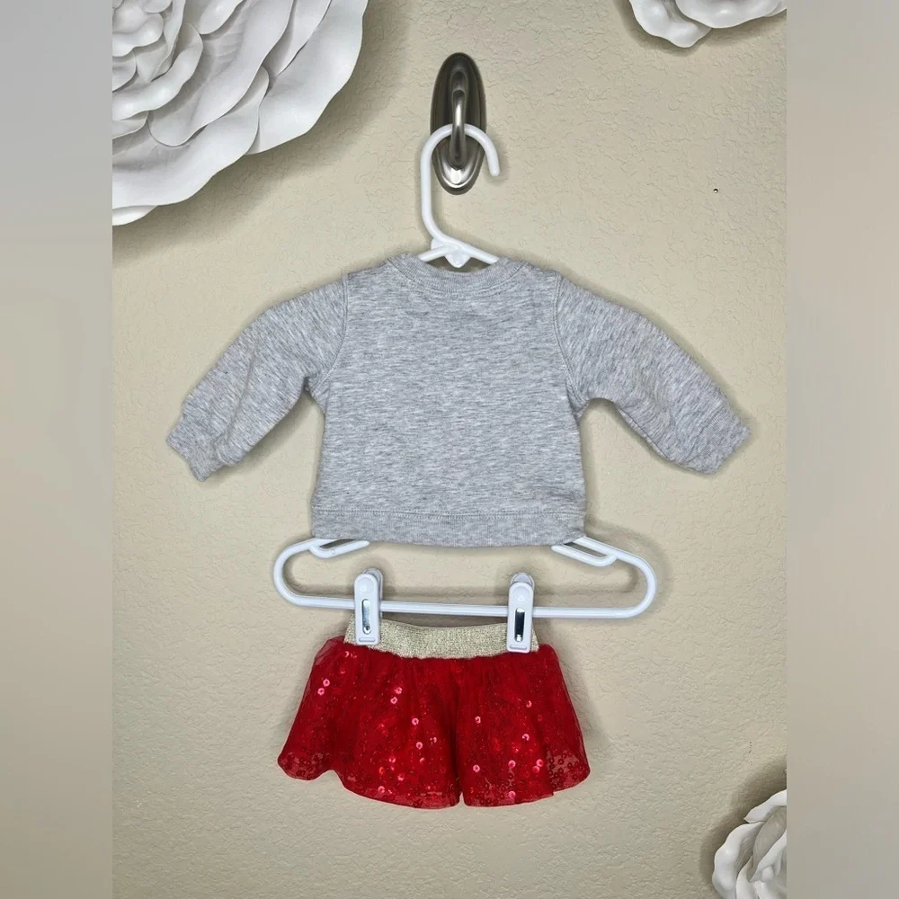 Cat & Jack Oh What Fun Newborn Girl Christmas Outfit with Red Sequin Skirt